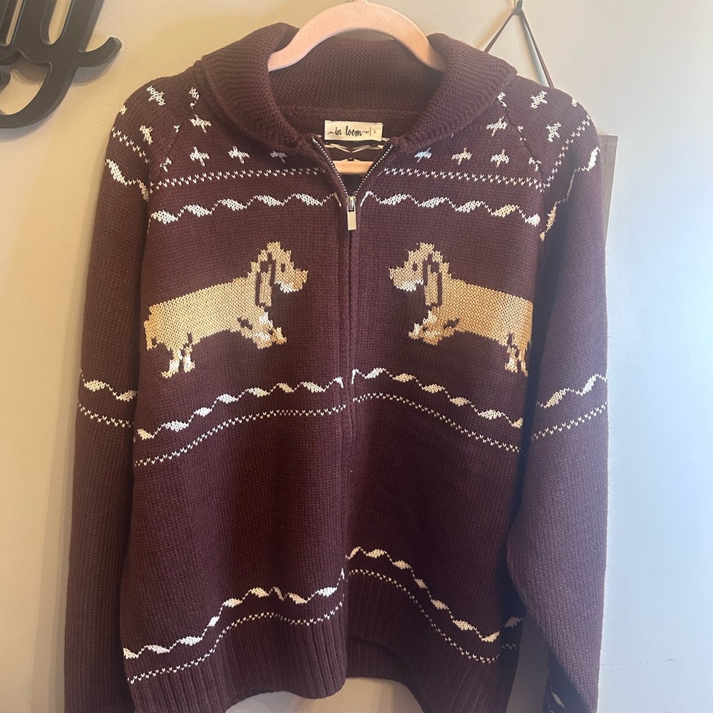 In Bloom Brown Zip Up Sweater with Dog Design - Picture 5 of 8